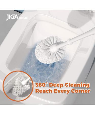 JIGA 3 Pack Toilet Brush Set with Holder - Bathroom Stiff Bristles Scrub Brush White - Buy Online on GoSupps.com