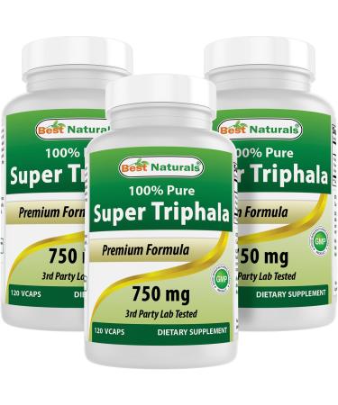 Best Naturals 100% Super Triphala 750mg 120 Vegetranian Capsules (Pack of 3)