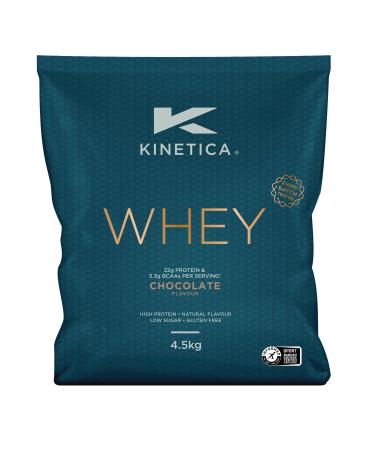 Kinetica Premium Whey Protein Powder | Grass Fed | Chocolate | 4.5kg | 150 Servings | Naturally Occurring Glutamine and BCAA Amino Acids | Muscle Building & Recovery Chocolate 4.5kg