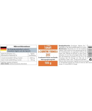 Supersmart L-Carnitine Formula - Non-GMO Acetyl & Tartrate Amino Acids for Muscle Relaxation & Sports Nutrition - 105g | International Shipping - Buy Online on GoSupps.com