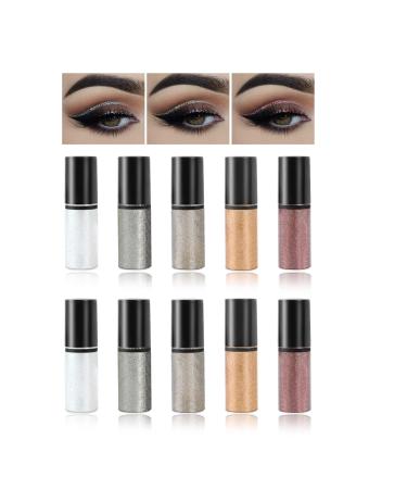 BOOBEES 10 PCs 5 colors liquid glitter eyeshadow set pearl glitter shimmer eyeliner makeup long -lasting quick -dry brilliant brilliant waterproof sparkling C10