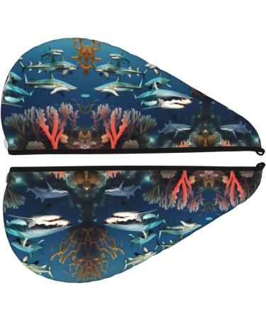 Super Absorbent Sharks Under The Sea Hair Cap for Girls - Quick Dry Elastic Wrap for Long Thick Hair - Buy Online on GoSupps.com