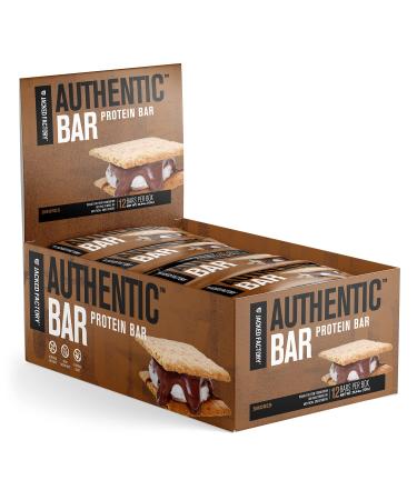 Authentic Bar S'mores Protein Bars - Tasty Meal Replacement Energy Bars w/ 16g Whey Protein Isolate, Natural Sugars from Pure Honey, Healthy Fat Peanut Butter Foundation - 12 Pack Smores 12 Count (Pack of 1)