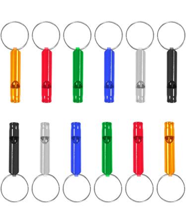 Ergonflow Set of 12 Extra Loud Whistles for Camping Hiking Hunting Outdoors Sports and Emergency Situations, Sturdy but Light Aluminium Key Chain Signals