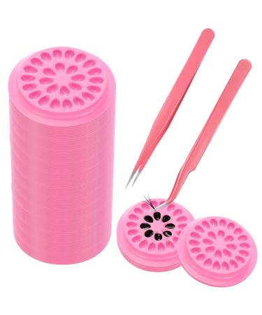 200 Pieces False Eyelashes Glue Holders Pink Flower Shape Glue Pallet Pad with Straight and Curved Tip Tweezers for Eyelash Extension False Lash Application Tools - Buy Online on GoSupps.com
