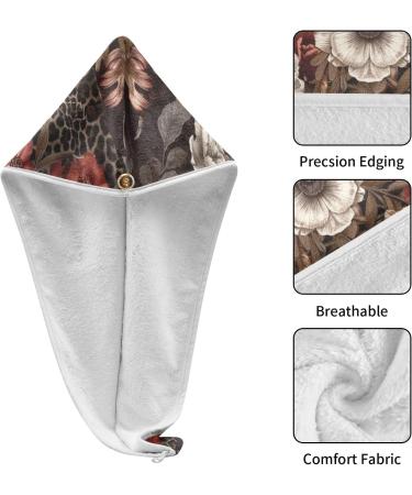 Floral Cheetah Hair Towel 2 Pack | Super Absorbent Quick Dry Hair Turbans for Women & Girls - Buy Online on GoSupps.com