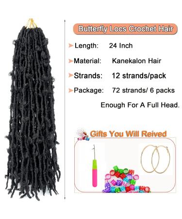 Ahrencan 24 Inch Butterfly Locs Crochet Hair 6 Packs Prelooped Distressed Faux Locs for Women - Long Black Synthetic Braid Hair Extension (1B) - Buy Online on GoSupps.com