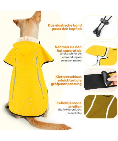 Hundred Dog Raincoat with Removable Hood - Waterproof & Reflective Ultra-Light Jacket for Outdoor Dogs - Yellow - Buy Online on GoSupps.com