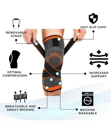 DCF Knee Braces & Sleeves for Men & Women | Knee Pain Relief Compression Support for Sports Running Weightlifting | 3XL Orange - Buy Online on GoSupps.com