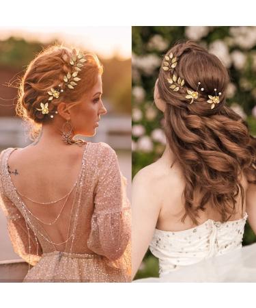 Gold Leaf Wedding Hair Pins with Pearls & Crystals - Bridal Hair Accessories - Buy Online on GoSupps.com