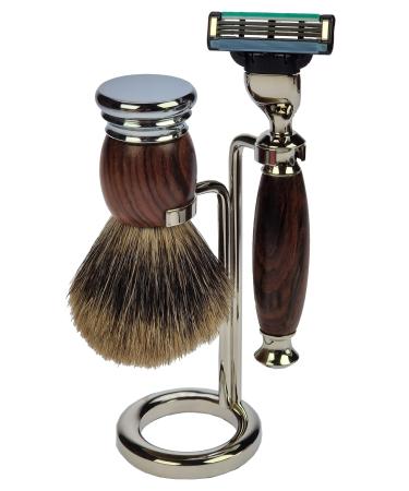Shaving set rosewood/chrome razor with Mach 3 brush pure badger