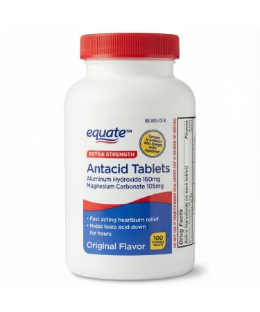 Antacid Tablets Chewable Extra Strength Anti Acid Relief Tablets Antacids Chewable with Aluminum Hydroxide 160mg Magnesium Carbonate Original Flavor 100 Count