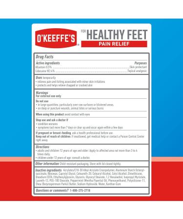 O'Keeffe's Healthy Feet Pain Relief Cream 3oz Tube - Foot Pain Cooling Treatment - Buy Online on GoSupps.com