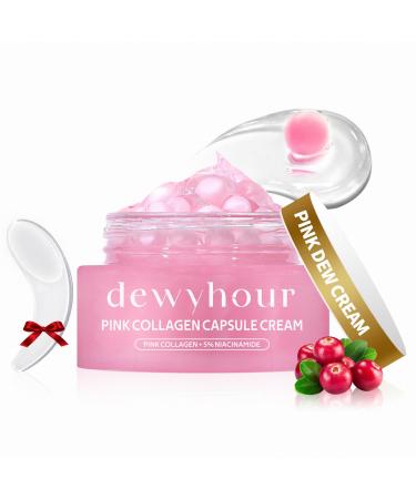 dewyhour Pink Collagen Capsule Face Cream Lightweight Face Moisturizer Smoothing & Firming Brightening Glow Improves Appearance of Uneven Tone Korean Skincare For Dry Skin