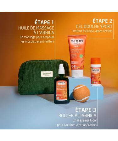 WELEDA - SPORTS HYGIENE CARE KIT: Arnica Roller + Arnica Massage Oil + Arnica Sports Shower Gel - Sports preparation and recovery - NATRUE* - Vegan*** -75+100+200 ml - Buy Online on GoSupps.com