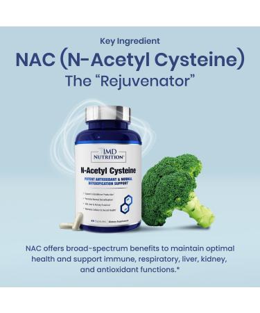 1MD Nutrition NAC Supplement 600 mg - Antioxidant & Detox Support - N-Acetyl Cysteine for Lung Health - 60 Capsules - International Shipping Available - Buy Online on GoSupps.com