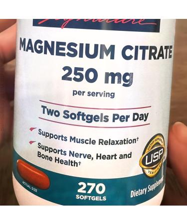 Kirk Lands Signatures Magnesium Citrate 250 mg Softgels 270 Count - Easy to Swallow Daily Supplement