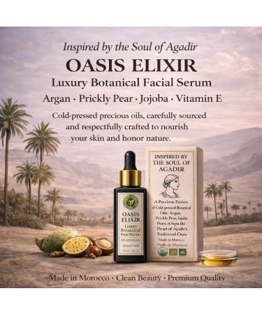 Oasis Elixir Face Oil Serum Deep Hydration and Radiant Glow Fast Absorbing Non Greasy Helps Reduce the Look of Fine Lines Argan and Prickly Pear Jojoba Vitamin E 1 fl oz (30 mL) - Buy Online on GoSupps.com