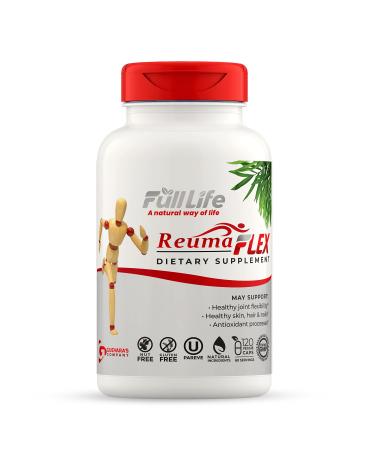Full Life Reuma-Art Flex - Herbal Supplements with Bovine Collagen and Turmeric - Healthy Skin Hair and Nails - Kosher Gluten-Free - 120 Veggie Capsules