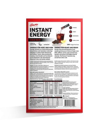 Gomo Energy Cola Zero Sugar-Free Energy Drink Powder with 100mg Caffeine B Vitamins & Taurine | 100 Portions for Alertness Endurance & Concentration - Buy Online on GoSupps.com