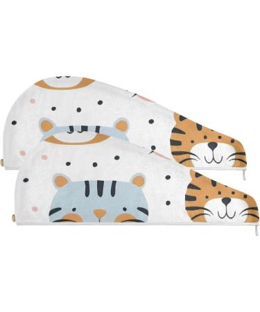 Lovely Tigers Hair Towel 2 Pack | Super Absorbent Quick Dry Hair Turbans for Women & Girls | Stylish & Functional Head Towels - Buy Online on GoSupps.com
