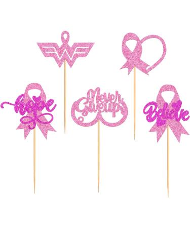 Cyodoos 30 PCS Breast Cancer Awareness Cupcake Toppers Glitter Pink Ribbon Never Give Up Beliveve Hope Cupcake Picks Pink Ribbon Party Cake Decorations Supplies - Buy Online on GoSupps.com