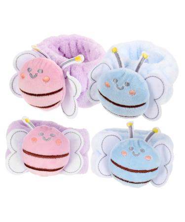 CAXUSD 4Pcs wrist spa wash band flannel wristbands for washing face shower wristbands South Korea Wrist band Headband wrist scrunchies for washing face cuff Super cute wristband