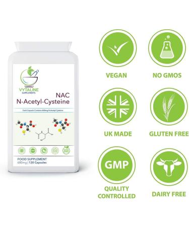 NAC N-Acetyl Cysteine 600mg Supplement | Liver Support & Amino Acid | 120 Capsules | Vegan Friendly & Made in UK by VYTALINE - Buy Online on GoSupps.com