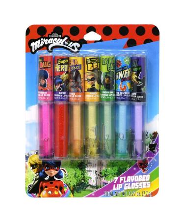 Centric Brands Miraculous Ladybug 7pk Lip Gloss with Assorted Yummy Flavors - Lip Gloss on Card - liquid ChapSticks for dry - Moisturizing Lip Care - 100% Natural - Excellent Gift for Everyone