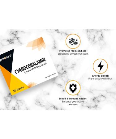 PuroSure Vitamin B12 Tablets High Strength - 400 Tablets (1 Year+ Supply) Cyanocobalamin B12 50mcg Supplement - Contributes to The Reduction of Tiredness and Fatigue 6 count (Pack of 1) - Buy Online on GoSupps.com