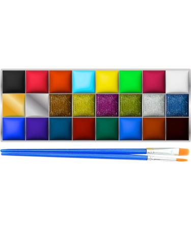Face paint 24 Color Face and Body Paint Palette - Professional Washable Non-Toxic Makeup Palette for Adults Face painting kit with brush Face Glitter - Ideal for Party Carnival Halloween FX Art - Buy Online on GoSupps.com