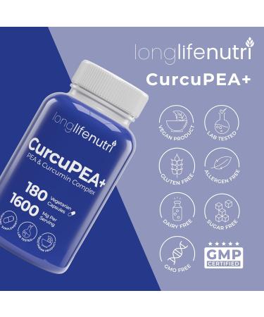 CurcuPEA+ (Palmitoylethanolamide + Turmeric Complex 600mg/1000mg) Derived from Curcumin Longa 180 Vegetarian Capsules Natural Antioxidant 3-Month Supply GMP Certified Vegan Made in USA 180 Count (Pack of 1) - Buy Online on GoSupps.com