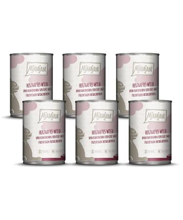 Mjamjam - Premium wet food for cats - Hearty wild & rabbits on fruity blueberries 6 -pack (6 x 400 g) grain free with extra meat wild + rabbits 400 g (6 Pack)