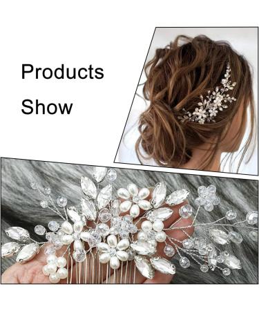 Bride Wedding Hair Comb Flower Pearl Rhinestone Metal Side Hair Clips Bridal Hair Decoration Accessories for Women and Girls - Buy Online on GoSupps.com