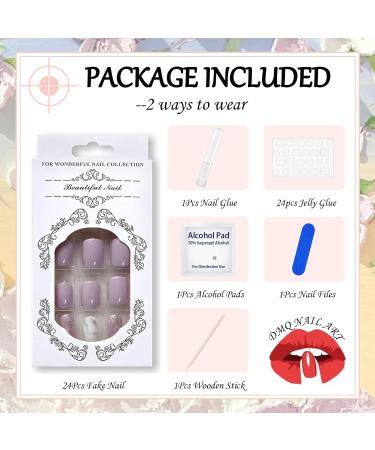 24Pcs Purple White Glitter False Nails - Short Squoval Press On Nails with Glue for Women & Girls - Buy Online on GoSupps.com