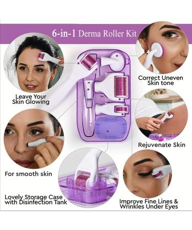 6 in 1 Derma Roller Kit for Face and Body - Micro Needle Dermaroller with Replaceable Heads, Storage Case, and Disinfection Tank - Buy Online on GoSupps.com