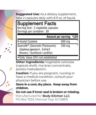 Body Kitchen Mega NAC (N-Acetyl Cysteine) 600 mg with Quercetin Supports Respiratory Health and Immune Function and Promotes Liver and Kidney Detox Veggie Caps (Pack of 2) - Buy Online on GoSupps.com