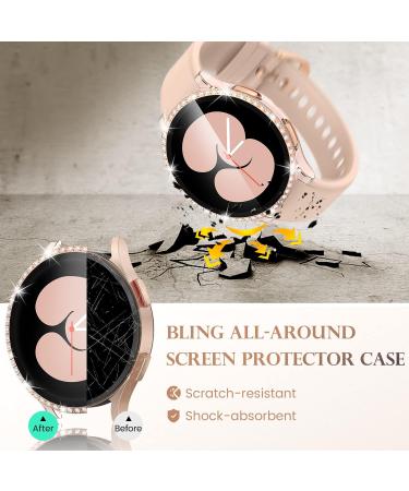Goton Samsung Galaxy Watch 5 & 4 40mm Bling Case with Tempered Glass Film - Pink/RG Crystal Diamond Protective Cover - Accessories for Watch5 & Watch4 40mm - Buy Online on GoSupps.com