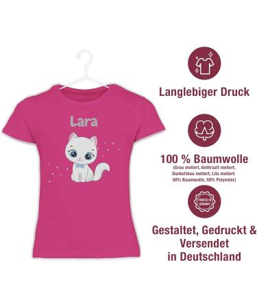 Personalized Cute Cat T-Shirt for Girls - Custom Name Gift by Shirtracer | Fuchsia 116 - Buy Online on GoSupps.com