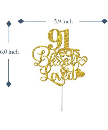 Tenhaisi Gold Glitter 91 Years Blessed & Loved Cake Topper - 91st Birthday / 91st Anniversary Cake Topper - Happy 91 Birthday Decoration - 91st Birthday / 91st Anniversary Party Decoration - Buy Online on GoSupps.com