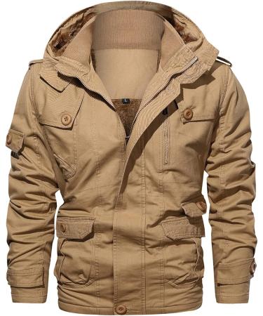 Hanxiulin Fleece Plush Jacket for Men | Warm Windproof Winter Coat | Fluffy Thick Khaki 3XL Outdoor Jacket - Buy Online on GoSupps.com