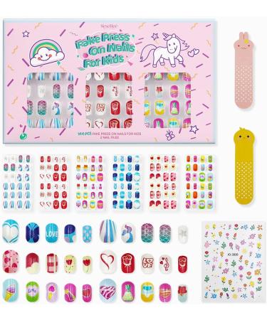 144Pcs Kids Press on Nails - Children Girls Short Artificial Fake Nails - No Fading Full Cover Acrylic Nails - Fruit Design - Quick & Easy Stick On - Cute Gift for Kids Nail Decoration - Buy Online on GoSupps.com