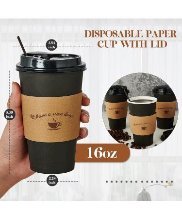 100 Pack 16 oz Black Paper Coffee Cups with Lids, Sleeves, and Stirring Sticks - Perfect for Hot & Cold Beverages at Home, Stores, and Cafes - Buy Online on GoSupps.com