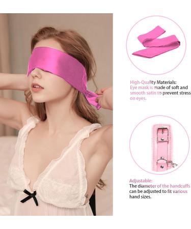 Punk Leather Wrist Handcuffs Satin Blindfold Fluffy Handcuffs Bracelet Handcuffs Prop Cosplay Costume Props Adjustable Chain and Satin Sleeping Mask Eye Mask for Halloween Cosplay (Pink) - Buy Online on GoSupps.com