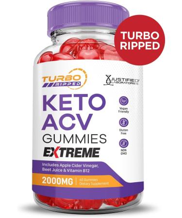 Justified Laboratories (2 Pack Turbo Ripped Keto ACV Gummies Extreme 2000MG Turbo Ripped Keto Gummies Apple Cider Vinegar Formulated with Pomegranate Beet Juice Powder B12 Vegan Non GMO 120 Gummys 60 Count (Pack of 2) - Buy Online on GoSupps.com