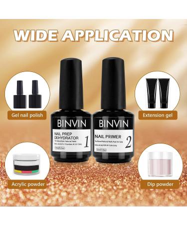 Binvin Gel Nail Primer 15ml - Acid-Free Natural Nail Prep Dehydrator for Acrylic Powder - Superior Bonding & Air Dry Formula - Nail Supplies - Buy Online on GoSupps.com