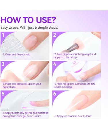 6 in 1 Gelike EC Nail Glue Gel - Peachy Jelly Color Gel Polish Base Coat, Long Lasting & Strong - Soak Off UV Extension - Buy Online on GoSupps.com