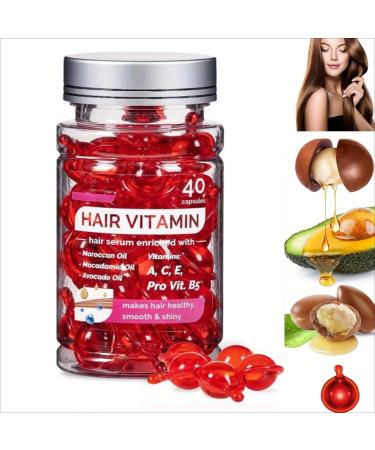 Hair Vitamin Serum Capsules No Rinse Hair Treatment Serum Hair Vitamins A C E Pro B5 for Hair Repair Frizzy and Damaged Hair Moisturizing Conditioner for Women & Men (40 Count)