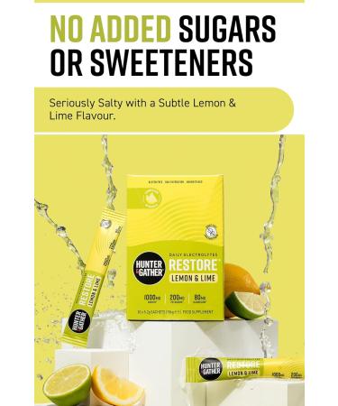 Hunter & Gather Restore Electrolytes Lot de 30 sachets de poudre I Citron et citron vert | Sans sucre I Hydration 100 % naturelle I Rapport min ral optimal I avec sel rose de l'Himalaya I C to I - Buy Online on GoSupps.com