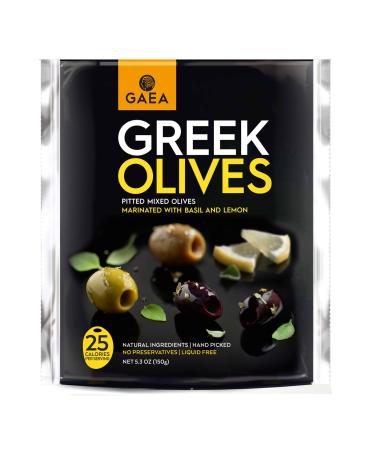 Gaea Greek Olives Pitted Mixed Olives Green Black & Brunettes 5.3 oz (150 g)